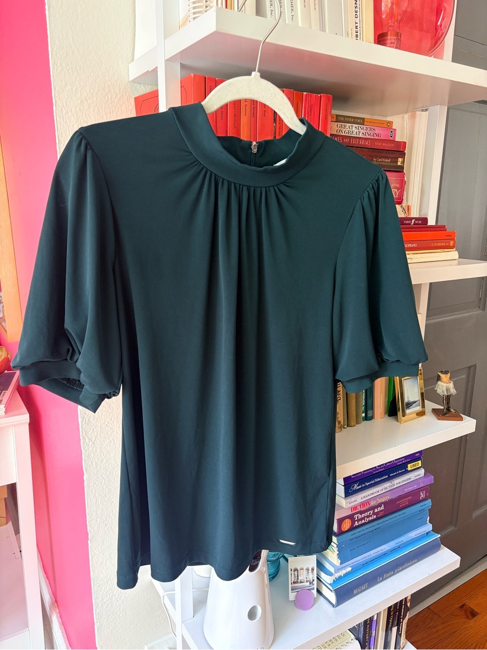 Calvin Klein Dark Teal Mock-Neck Short Sleeve Blouse